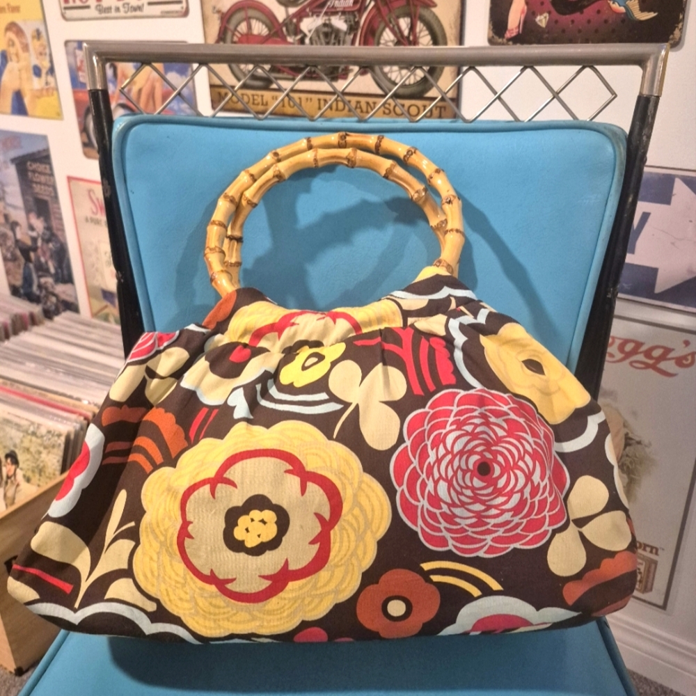 Vintage Hawaiian Tiki Purse With Bamboo Handles